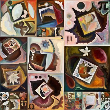 Şifre: Arama. Gizli şifre serisi. İnsan siluetlerinden, sanat dokularından ve renklerinden oluşan soyut tasarım iç yaşam, drama, şiir ve algı ile ilgili etkileşim