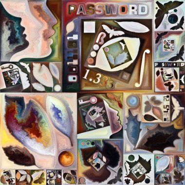 Tao Geometri. Gizli şifre serisi. İç hayat, drama, şiir ve algı ile kavramsal ilişkili insan siluetleri, sanat dokuları ve renkleri görüntüsü