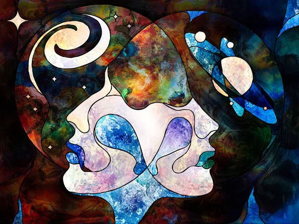 Stained Glass Forever Series Soul Mate Heads Looking Each Other — Stock Photo, Image