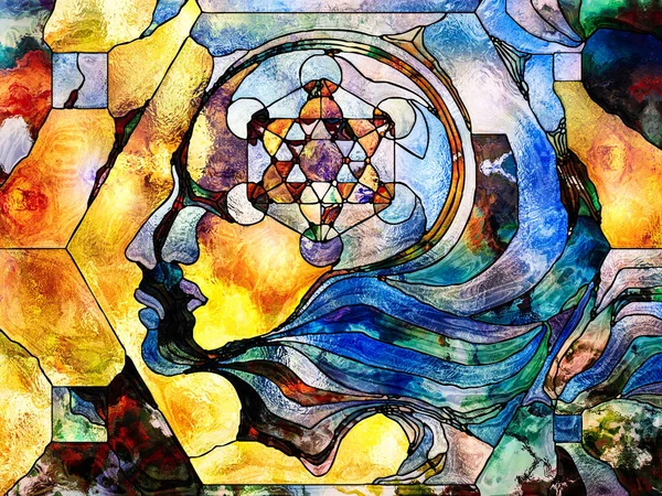 Stained Glass Forever Series Human Profiles Sacred Geometry Circles Drawn — Stock Photo, Image