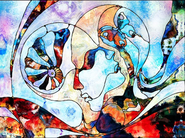 Stained Glass Forever Взаимодействие Цветовых Фрагментов Фигур Символов Тему Искусства — стоковое фото