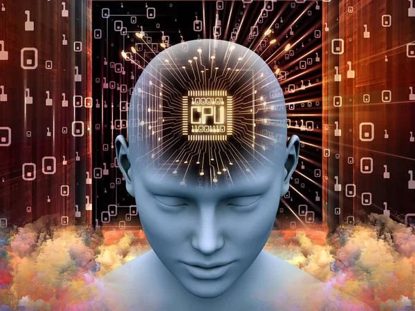 Mind Processor Series Illustration Human Head Cpu Perspective Works Artificial — Stock Photo, Image