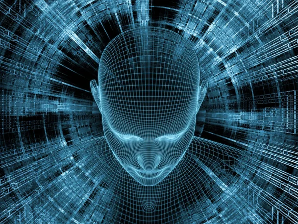 빛나는 시리즈 인간의 인공지능 에서의 프로젝트를 인간의 머리의 와이어 모델의 — 스톡 사진