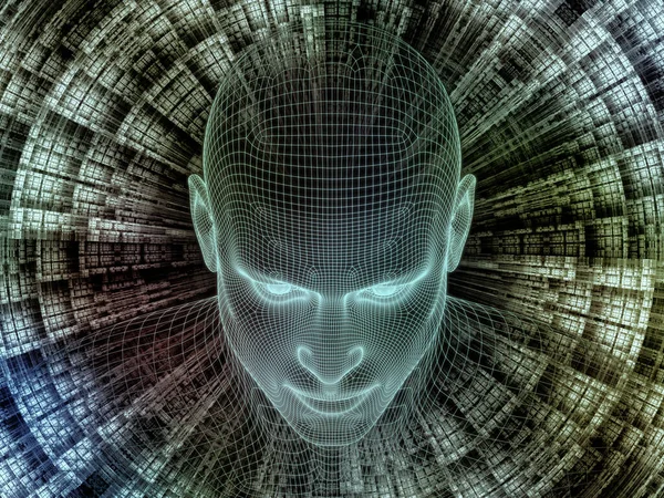 빛나는 시리즈 인간의 머리에 와이어 렌더링 인간의 현실에 프랙탈 — 스톡 사진