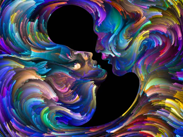 Swirls Fate Series Abstract Interplay Vibrant Colors Male Female Profiles — Stock Photo, Image