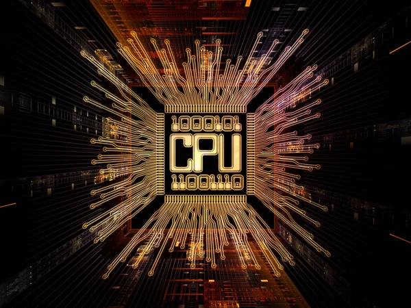 Computing Machine Serie Illustratie Van Cpu Met Fractal Omgeving Perspectief — Stockfoto