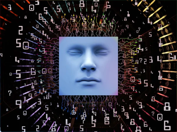 Série Intelligence Artificielle Interaction Illustration Visage Humain Des Éléments Informatiques — Photo