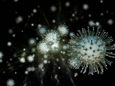 Virüs Mantığı. Viral Salgın Serisi. Virüs, salgın, enfeksiyon, hastalık ve sağlık konularındaki projeler için 3 boyutlu Coronavirus parçacıkları ve mikro uzay elementleri
