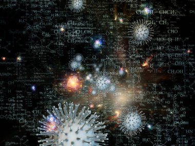 Coronavirus Boşluğu. Viral Salgın Serisi. Virüs, salgın, enfeksiyon, hastalık ve sağlık konularındaki projeler için 3 boyutlu Coronavirus parçacıkları ve mikro uzay elementleri