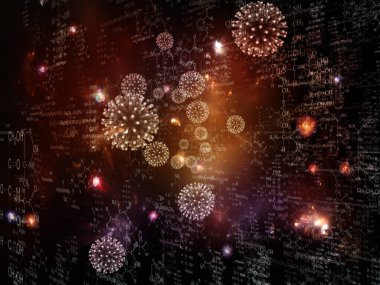 Coronavirus Mikro Dünyası. Viral Salgın Serisi. Coronavirus parçacıkları ve mikro uzay elementlerinin virüs, salgın, enfeksiyon, hastalık ve sağlık projelerinde arka plan görevi görmesi için 3D Illustration