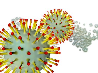 Coronavirus Boşluğu. Viral Salgın Serisi. Virüs, salgın, enfeksiyon, hastalık ve sağlık konularındaki projeler için 3 boyutlu Coronavirus parçacıkları ve mikro uzay elementleri