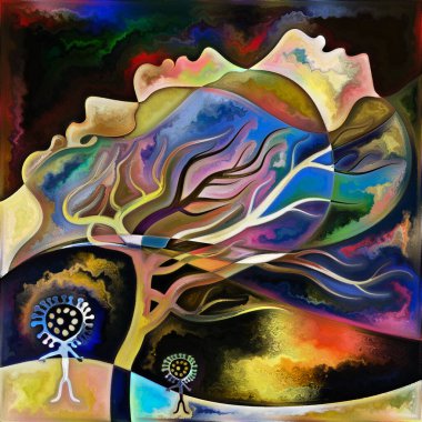 Virüs serisini girin. Enfeksiyon, ölüm, ölüm, şiir ve ruhani boyut konularında tarih öncesi petrogliflerin, insan, kuğu ve viral siluetlerin dramatik kompozisyonu.