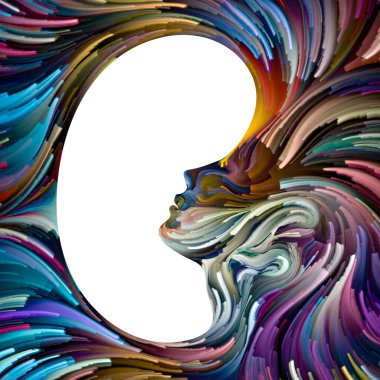 Duygusal Palet serisi. İç mekan. Hayal gücü, yaratıcılık ve iç dünya konularında kadın siluetlerinin canlı renklerinin soyut tablosu.