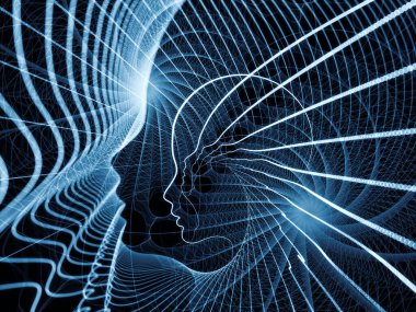 İnsan Geometri serisi. Psikoloji, eğitim, bilim ve zihnin doğası konularındaki insan siluetinin ve geometrik ızgaraların etkileşimi.