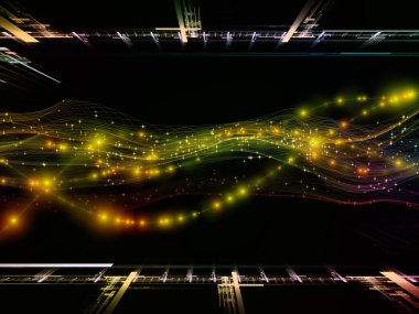 Uzay Mantığı. Sanal Dalga serisi. Veri transferi, sanal, yapay, matematiksel gerçeklik projeleri için yatay sinüs dalgaları ve ışık parçacıklarının yaratıcı düzenlenmesi.