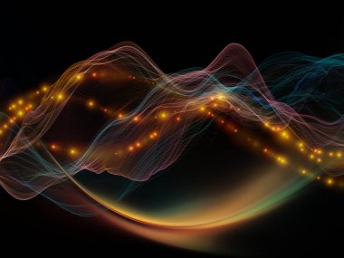 Uzay Geometrisi. Sanal Dalga serisi. Veri transferi, sanal, yapay, matematiksel gerçeklik projeleri için uygun yatay sinüs dalgaları ve ışık parçacıklarının soyut düzenlenmesi.
