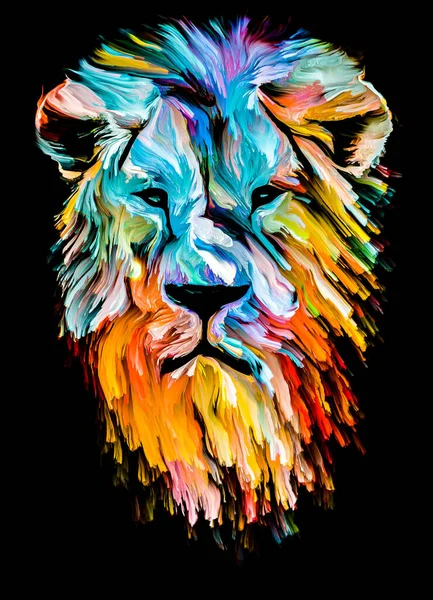 Serie Pintura Animal Cabeza León Pintura Colorida Sobre Tema Imaginación — Foto de Stock