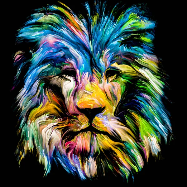 Serie Pintura Animal Cabeza León Pintura Colorida Sobre Tema Imaginación — Foto de Stock