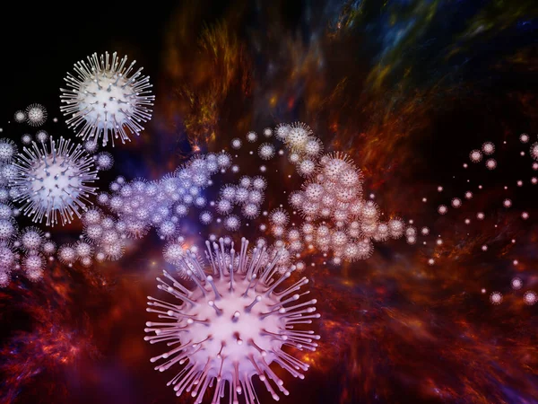 Coronavirus Araştırma. Viral Salgın Serisi. Coronavirus parçacıkları ve mikro uzay elementlerinin virüs, salgın hastalık, enfeksiyon, hastalık ve sağlıkla ilgili projelerde 3D çizimi