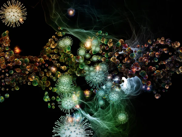 Rendering Interplay Viral Particles Abstract Microscopic Elements Subject Coronavirus Infection — Stock Photo, Image