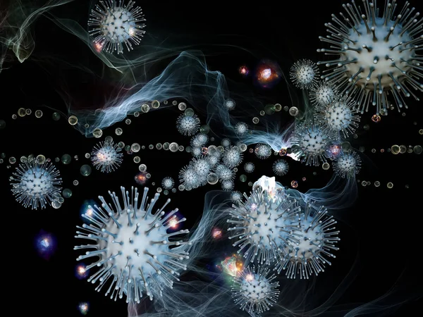 Rendering Interplay Viral Particles Abstract Microscopic Elements Subject Coronavirus Infection — Stock Photo, Image