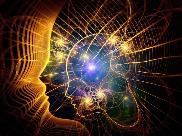 İnsan Geometri serisi. Psikoloji, eğitim, bilim ve zihnin doğası konularındaki insan yüzü ve fraktal çizgilerin birliği.