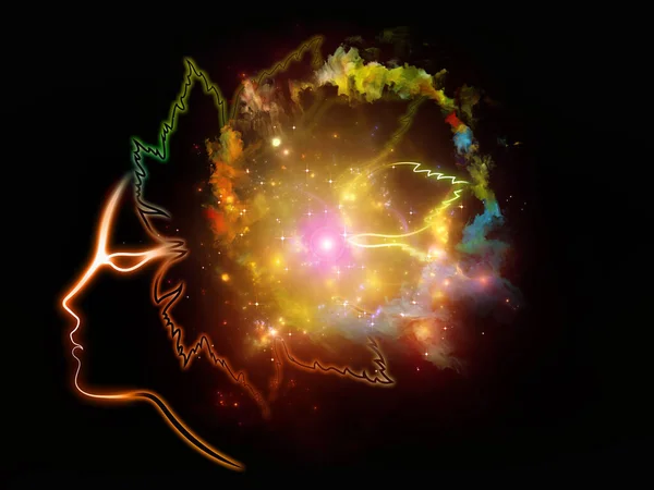 Illustration Glödande Mänsklig Siluett Fraktalfärg Och Ljus Temat Sinne Medvetande — Stockfoto