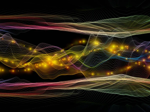 Gegevensruimte Virtual Wave Serie Samenstelling Van Horizontale Sinusgolven Lichtdeeltjes Rond — Stockfoto