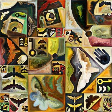 İç şifreleme serisi. Gizli anlamlar, kutsal yaşam, drama, şiir, mistisizm ve sanat konularındaki soyut organik formların, sanat dokularının ve renklerin arkaplanı.