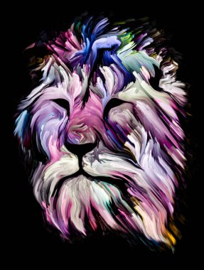 Hayvan boyası serisi. Aslan kafası hayal gücü, yaratıcılık ve soyut sanat üzerine renkli boyalar..