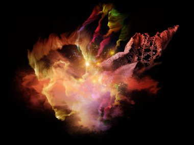 Akışkan Gerçeklik. Organik Numara serisi. Belirsizlik, kuantum teorisi, bilim ve felsefe projelerinde kullanılmak üzere bozuk sayıların, ışıkların ve tasarım elementlerinin arkaplanı