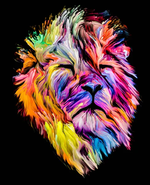 Série Animal Paint Portrait Lion Peinture Colorée Sur Thème Imagination — Photo