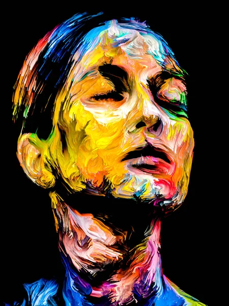 Folk Color Serien Färgglada Målade Abstrakt Porträtt Ung Kvinna Temat — Stockfoto