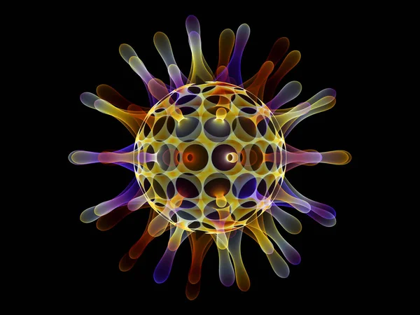 フラクタルウイルスシリーズ Covid 感染症 疾患およびコロナウイルスの流行の対象となる半透明のカラフルなウイルス粒子の3Dレンダリング — ストック写真
