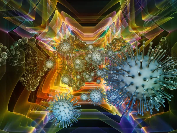 Serie Virale Particelle Coronavirus Ambiente Organico Astratto Rendering Sul Tema — Foto Stock