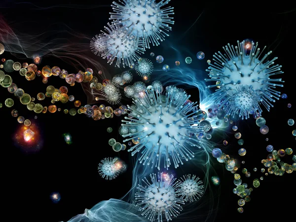 Rendering Dell Interazione Particelle Virali Elementi Microscopici Astratti Sul Tema — Foto Stock