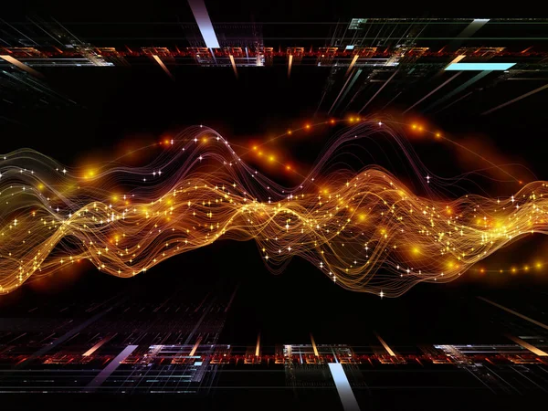 Överföring Rymden Virtual Wave Serien Bild Horisontella Sinusvågor Och Ljuspartiklar — Stockfoto