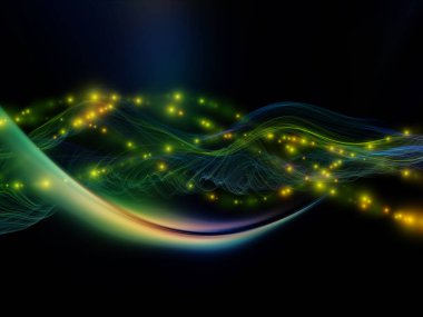 Uzay Geometrisi. Sanal Dalga serisi. Veri transferi, sanal, yapay, matematiksel gerçeklik projeleri için uygun yatay sinüs dalgaları ve ışık parçacıklarının soyut düzenlenmesi.