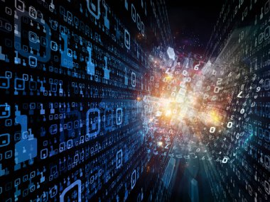 Matematik, bilim ve eğitim konularında uzayda sayıların ve ışıkların 3B çizimi