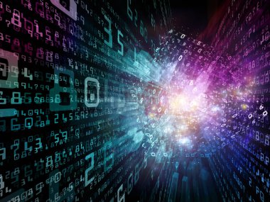 Matematik, bilim ve eğitim konularında uzayda sayıların ve ışıkların 3B çizimi