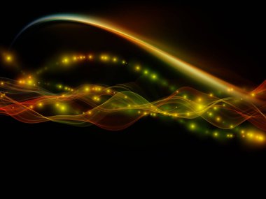 Uzayda veri. Sanal Dalga serisi. Veri transferi için uygun yatay sinüs dalgaları ve ışık parçacıklarının soyut bileşimi, sanal, yapay, matematiksel gerçeklik.