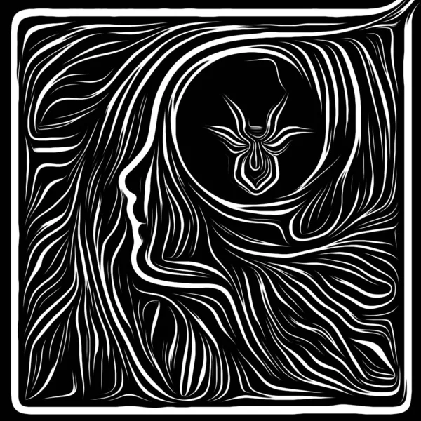 Inner Motion. Life Lines series. Abstract design made of human profile and woodcut pattern related to human drama, poetry and inner symbols