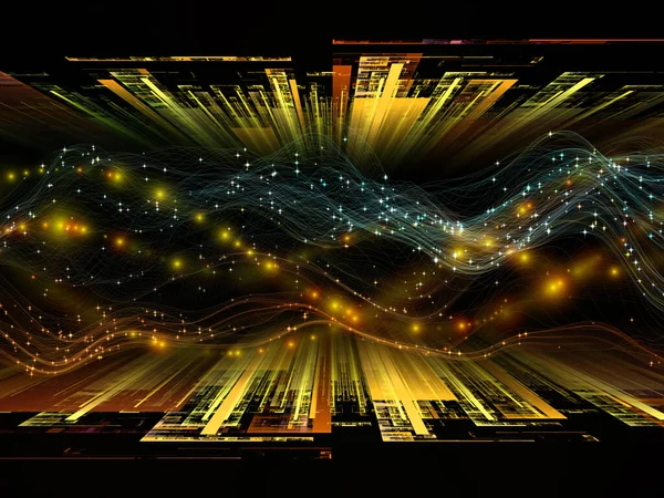 太空逻辑 虚拟浪潮系列 用于数据传输 数学现实项目的水平正弦波和光粒子的创造性排列 — 图库照片
