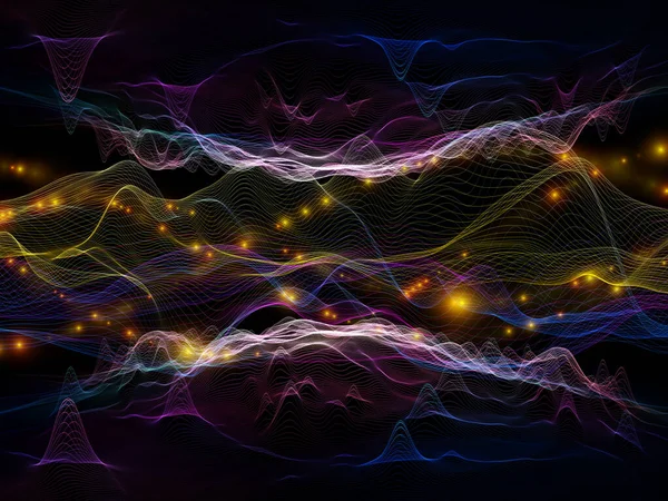 Virtuellt Universum Virtual Wave Serien Arrangemang Horisontella Sinusvågor Och Ljuspartiklar — Stockfoto