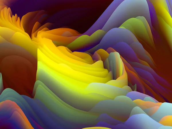 カオスの幾何学 次元波シリーズ 渦巻き色のテクスチャで作られた抽象的なデザイン アート 創造性 デザインに関連するランダム乱流の3Dレンダリング — ストック写真