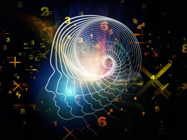 Dönen insan siluetinin arkaplanı ve matematik ve eğitim konularındaki rakamlar