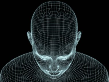 İnsan kafasının teknoloji, eğitim ve bilgisayar bilimleri illüstrasyonlarında kullanılması için tel örgüye dönüştürülmesi