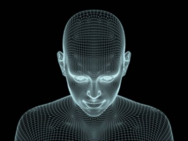 İnsan kafasının teknoloji, eğitim ve bilgisayar bilimleri illüstrasyonlarında kullanılması için tel örgüye dönüştürülmesi