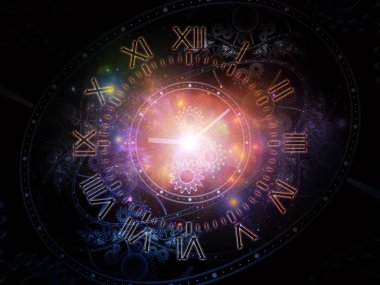 Zaman İzafiyeti. Time serisinin yüzleri. Bilim, eğitim ve modern teknolojiler üzerine projeler için saat tuşlarının ve soyut unsurların bileşimi