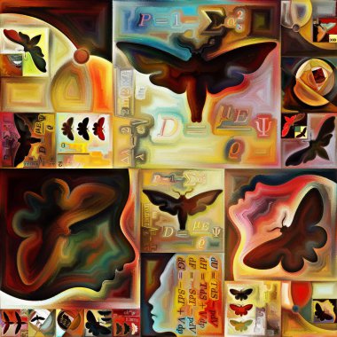 İç şifreleme serisi. Gizli anlamlar, kutsal yaşam, drama, şiir, mistisizm ve sanat konularındaki soyut organik formların, sanat dokularının ve renklerin arkaplanı.